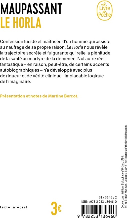 Quatrième de couverture de « LE HORLA »
