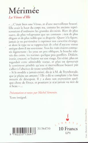 Quatrième de couverture de « LA VENUS D'ILLE »