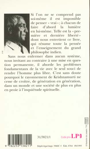 Quatrième de couverture de « LA PREMIERE ET LA DERNIERE LIBERTE »