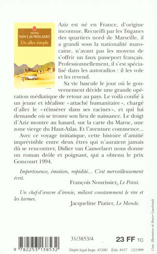 Quatrième de couverture de « UN ALLER SIMPLE »