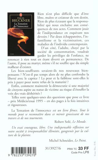 Quatrième de couverture de « LA TENTATION DE L'INNOCENCE »