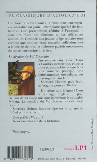 Quatrième de couverture de « LE MYSTERE DU VAL BOSCOMBE »