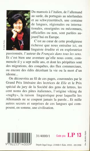 Quatrième de couverture de « L'AVENTURE DES LANGUES EN OCCIDENT »
