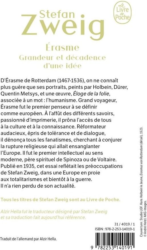 Quatrième de couverture de « ERASME »