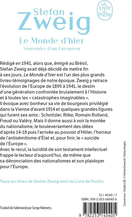 Quatrième de couverture de « LE MONDE D'HIER »