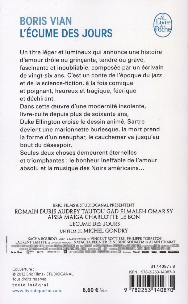 Quatrième de couverture de « L'ECUME DES JOURS »