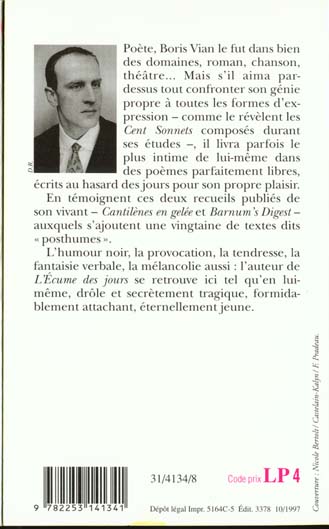 Quatrième de couverture de « CANTILENES EN GELEE »