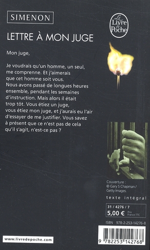 Quatrième de couverture de « LETTRE A MON JUGE »