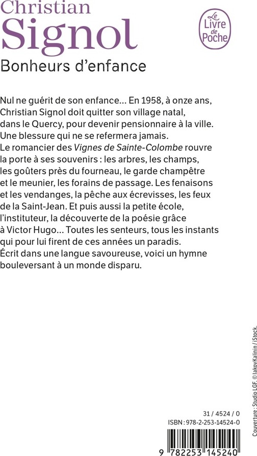 Quatrième de couverture de « BONHEURS D'ENFANCE »