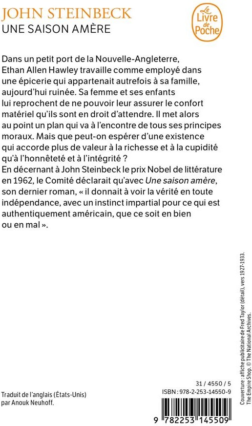 Quatrième de couverture de « UNE SAISON AMERE »