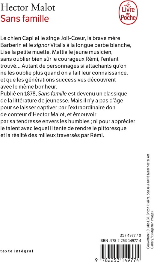Quatrième de couverture de « SANS FAMILLE »