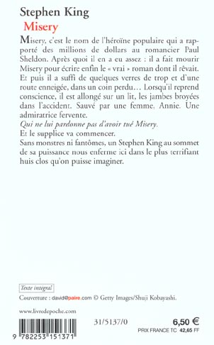 Quatrième de couverture de « MISERY »