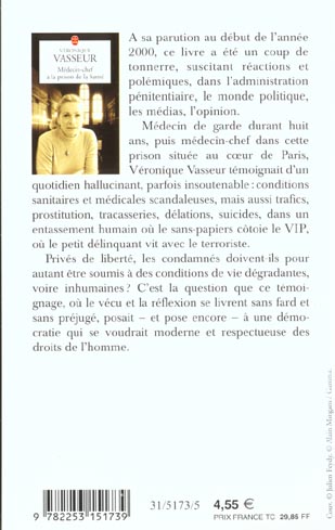 Quatrième de couverture de « MEDECIN- CHEF A LA PRISON DE LA SANTE »