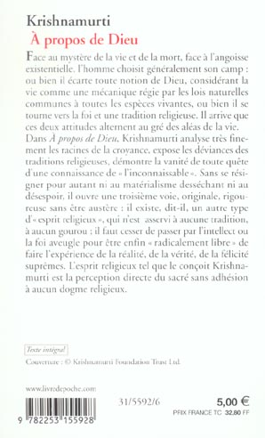 Quatrième de couverture de « A PROPOS DE DIEU »