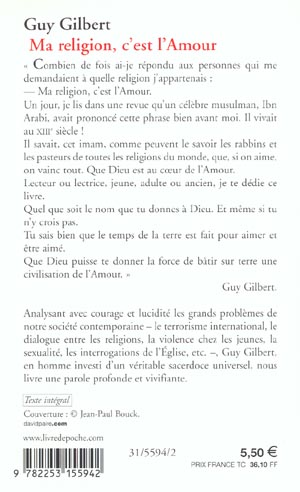 Quatrième de couverture de « MA RELIGION, C'EST L'AMOUR »
