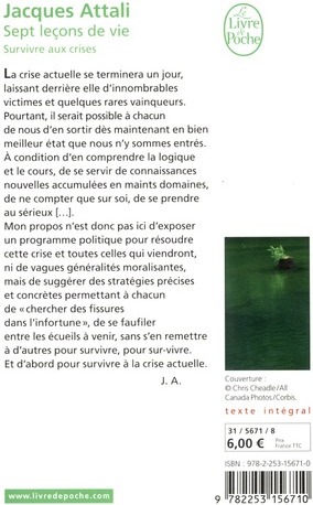 Quatrième de couverture de « Sept leçons de vie : survivre aux crises »
