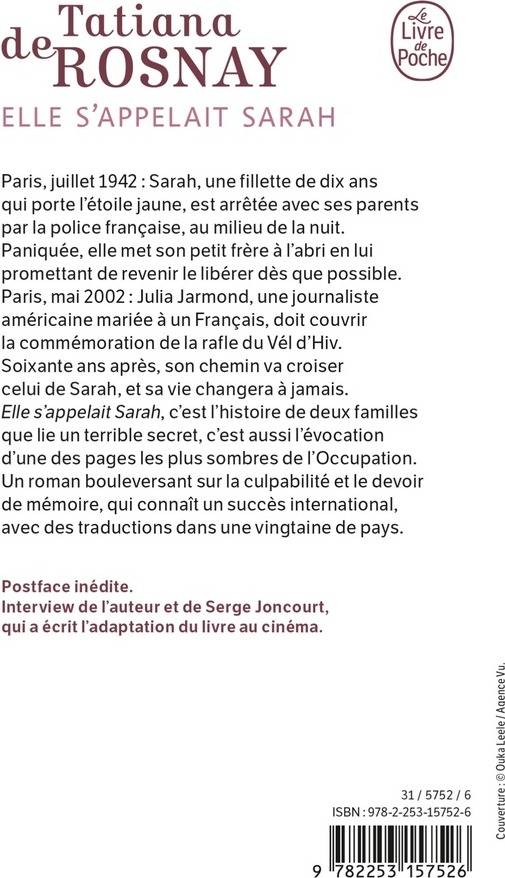 Quatrième de couverture de « ELLE S'APPELAIT SARAH »