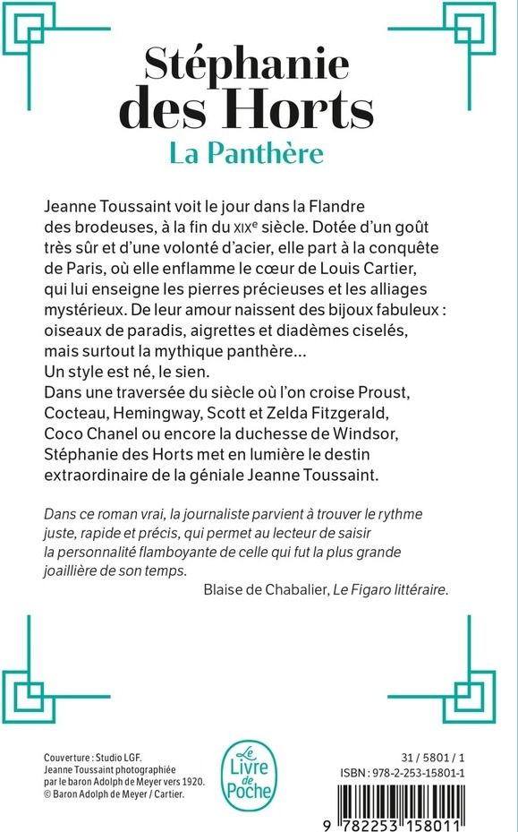 Quatrième de couverture de « La panthère : le fabuleux roman de Jeanne Toussaint, joaillière des rois »