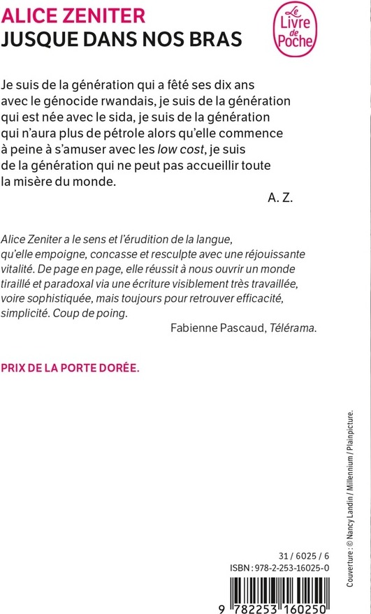 Quatrième de couverture de « Jusque dans nos bras : roman »