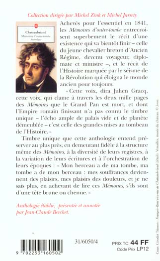Quatrième de couverture de « MEMOIRES D'OUTRE-TOMBE : ANTHOLOGIE »