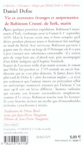 Quatrième de couverture de « ROBINSON CRUSOE »
