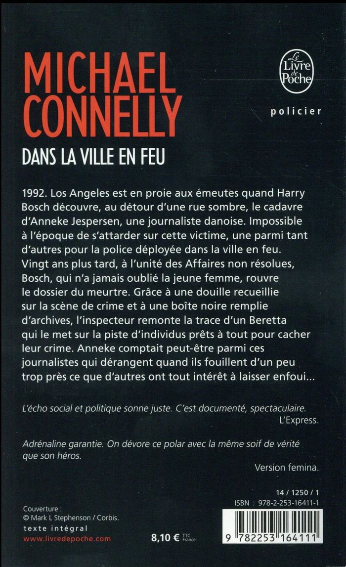 Quatrième de couverture de « Dans la ville en feu : roman »