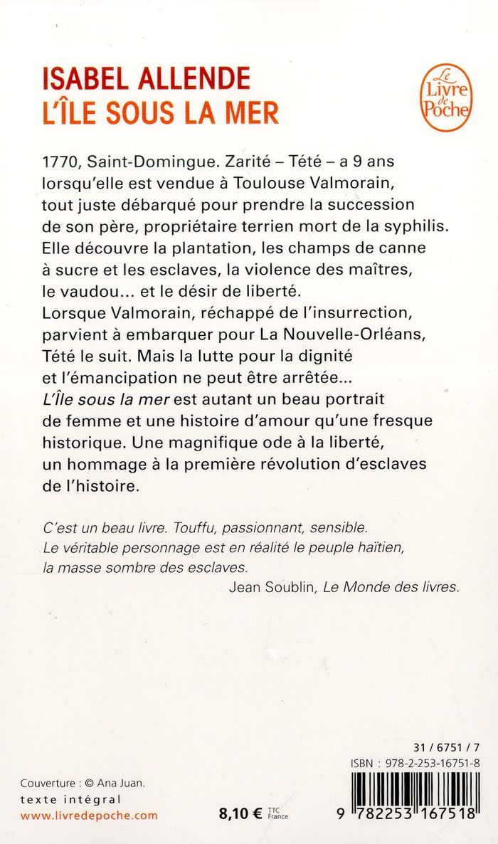 Quatrième de couverture de « L'île sous la mer : roman »