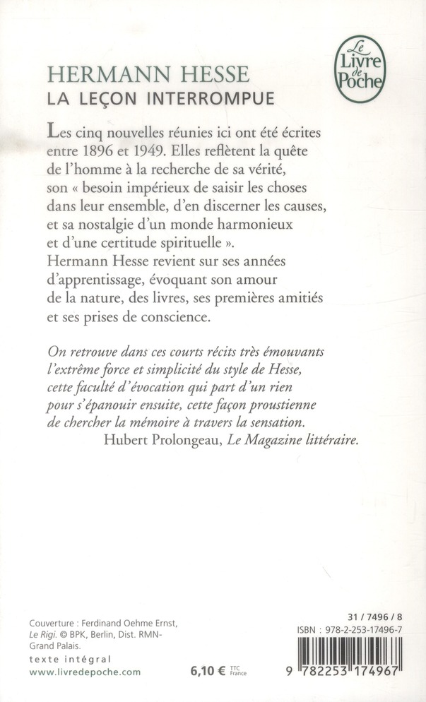 Quatrième de couverture de « La leçon interrompue : nouvelles »