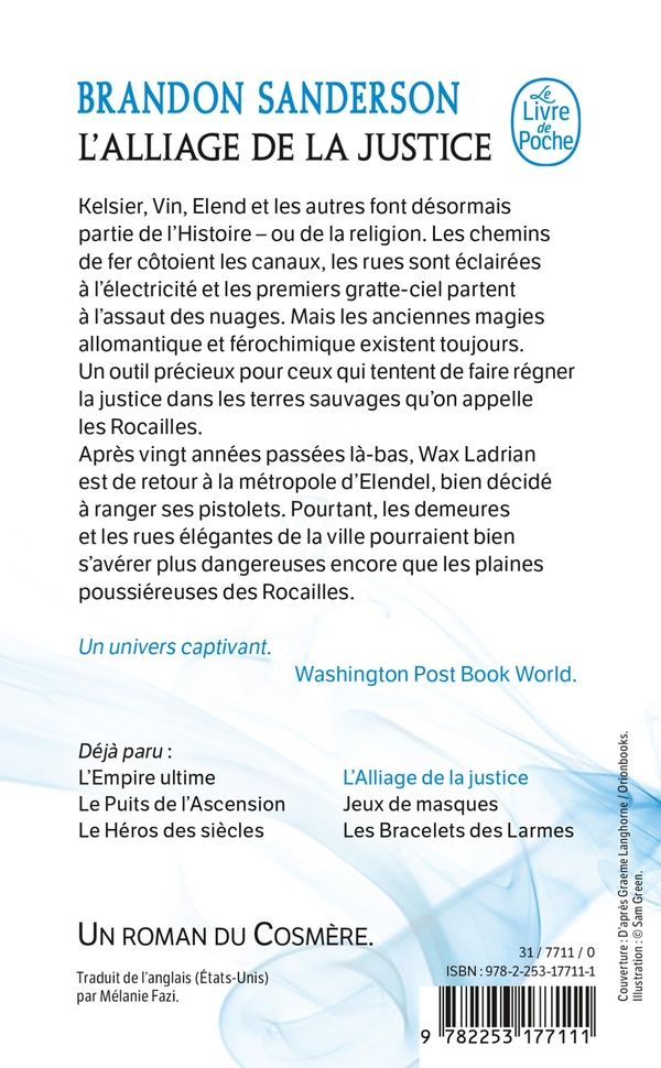 Quatrième de couverture de « L'alliage de la justice : roman »