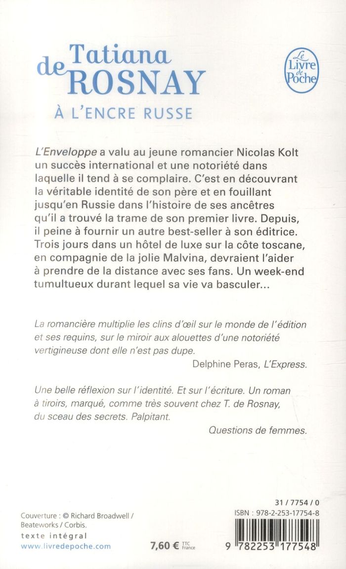 Quatrième de couverture de « À l'encre russe : roman »