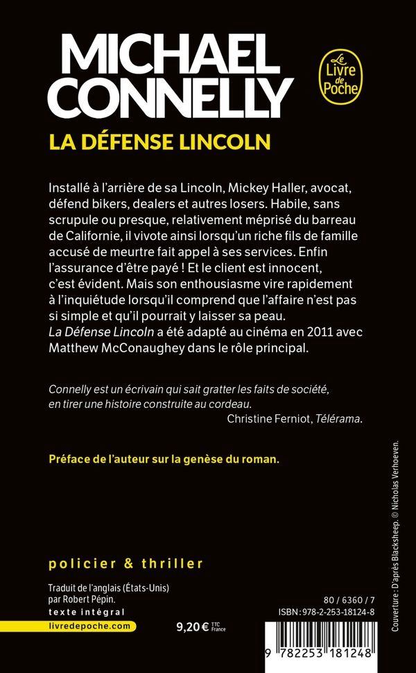 Quatrième de couverture de « La défense Lincoln »