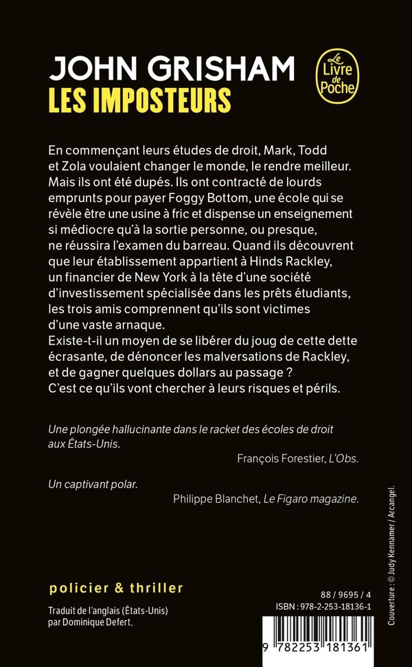 Quatrième de couverture de « Les imposteurs : roman »