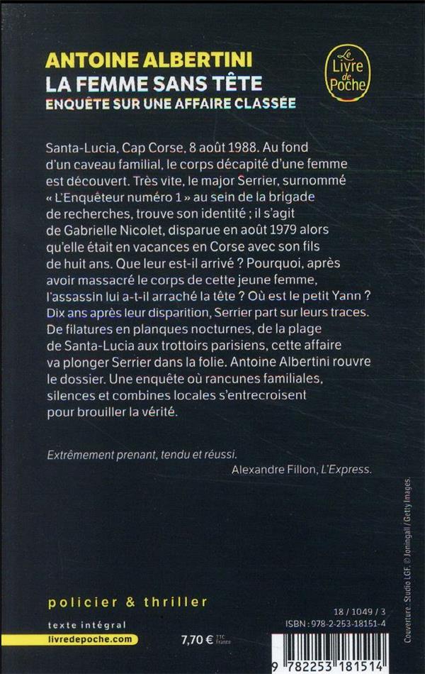 Quatrième de couverture de « LA FEMME SANS TETE »