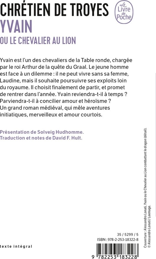 Quatrième de couverture de « Yvain ou Le chevalier au lion »
