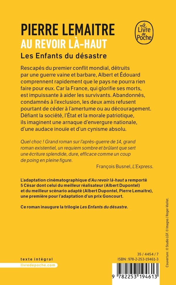 Quatrième de couverture de « AU REVOIR LA-HAUT - LES ENFANTS DU DESASTRE »