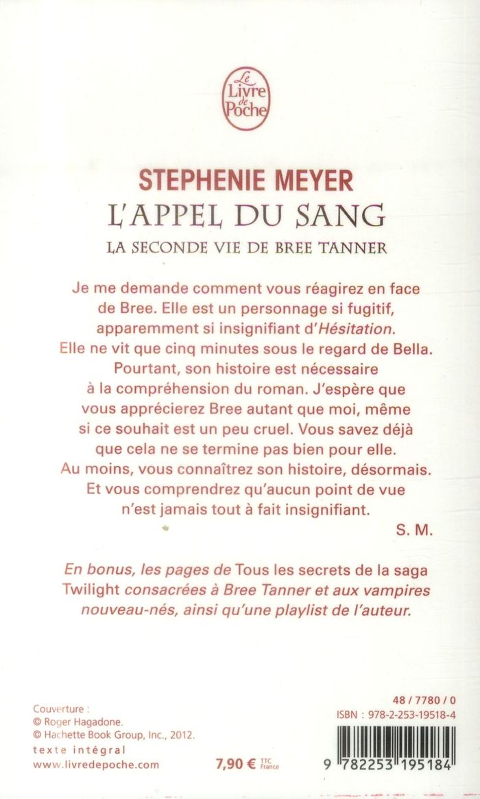 Quatrième de couverture de « L'appel du sang : la seconde vie de Bree Tanner »