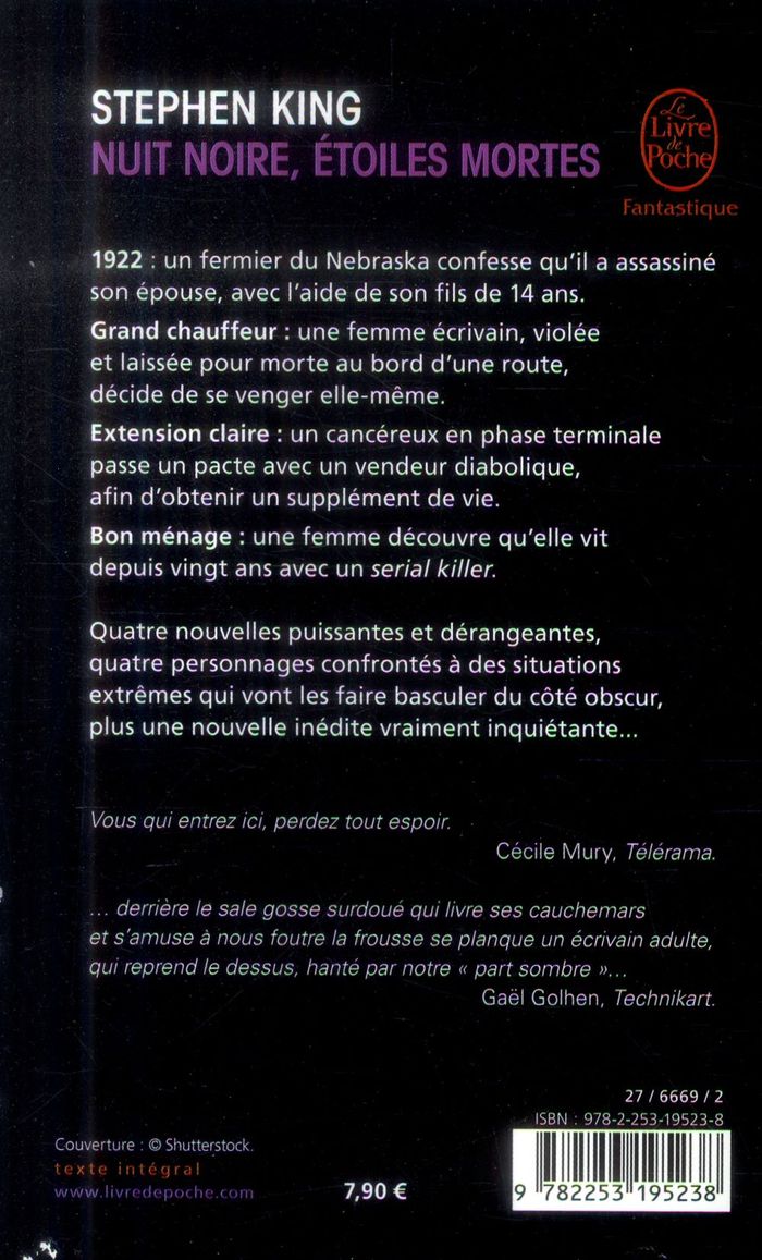 Quatrième de couverture de « Nuit noire, étoiles mortes : nouvelles »