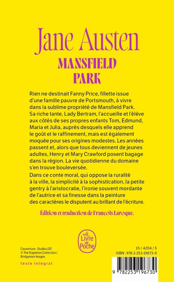 Quatrième de couverture de « MANSFIELD PARK »