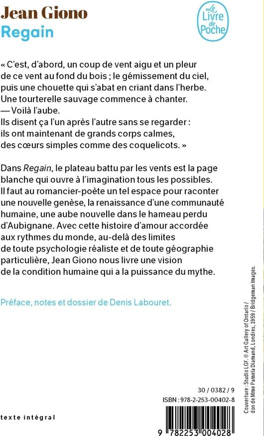 Quatrième de couverture de « Regain »