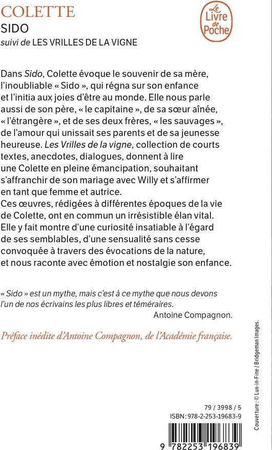 Quatrième de couverture de « SIDO SUIVI DE LES VRILLES DE LA VIGNE (NOUVELLE EDITION) »