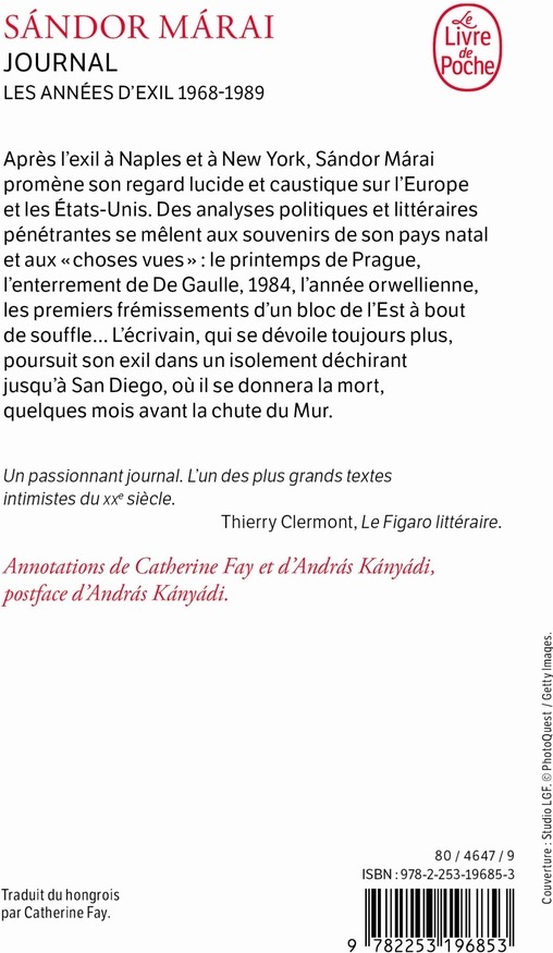 Quatrième de couverture de « JOURNAL - LES ANNEES D'EXIL 1968 - 1989 »