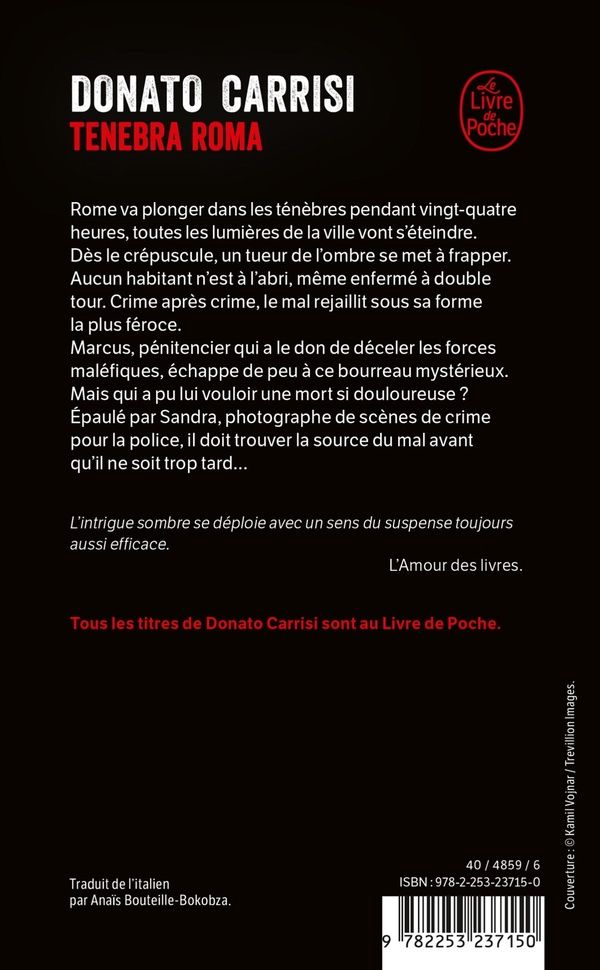 Quatrième de couverture de « Tenebra Roma »