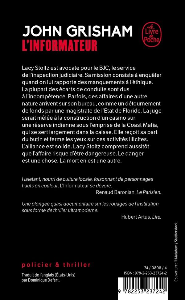 Quatrième de couverture de « L'informateur : roman »