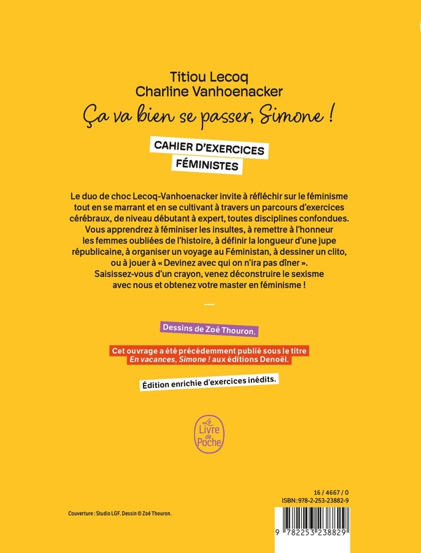 Quatrième de couverture de « Ça va bien se passer, Simone ! : cahier d'exercices féministes »