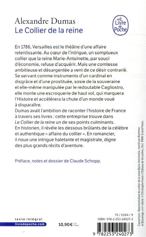 Quatrième de couverture de « LE COLLIER DE LA REINE »