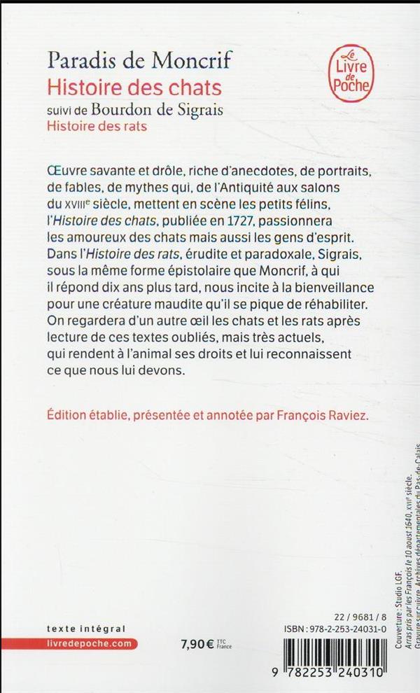 Quatrième de couverture de « HISTOIRE DES CHATS SUIVI DE HISTOIRE DES RATS »