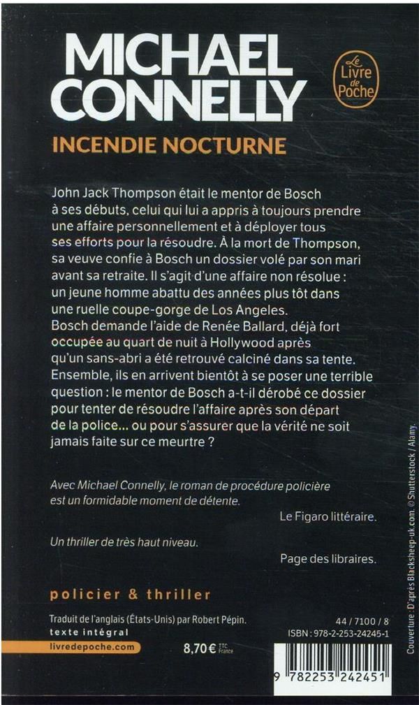 Quatrième de couverture de « Incendie nocturne : roman »
