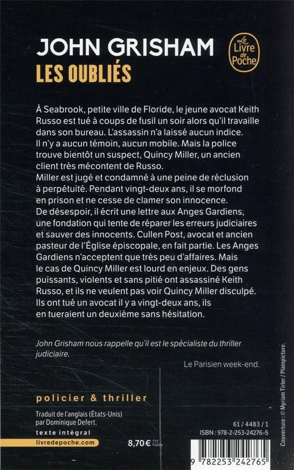 Quatrième de couverture de « LES OUBLIES »