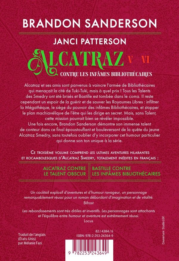 Quatrième de couverture de « Alcatraz contre le talent obscur »