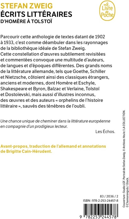 Quatrième de couverture de « Écrits littéraires : d'Homère à Tolstoï »
